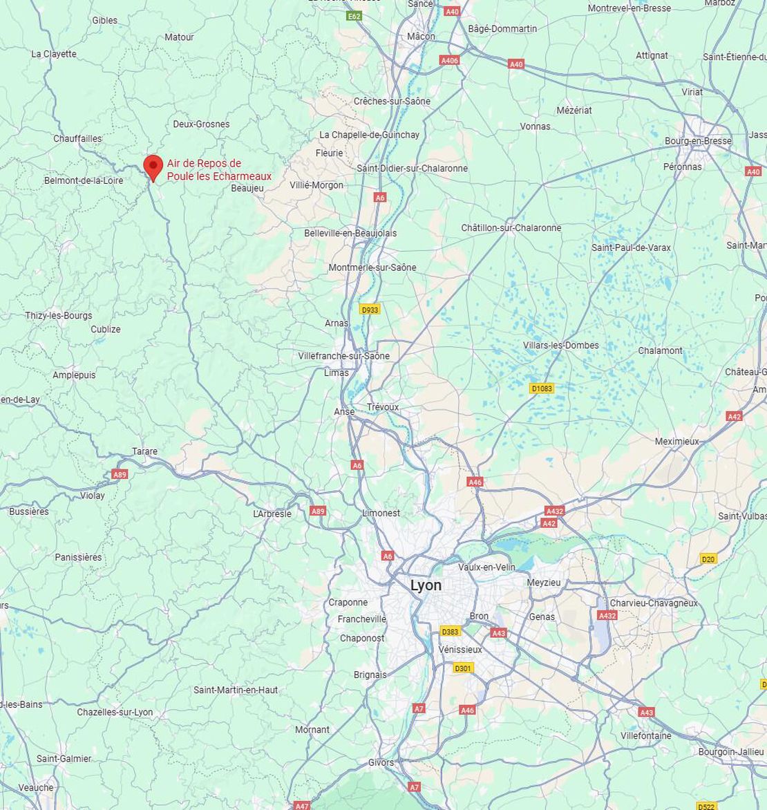 Carte d'accès au terrain airsoft du Col des Échameaux dans le Beaujolais