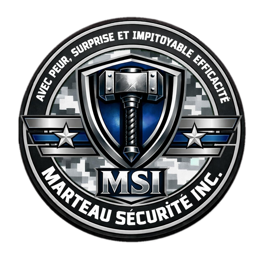Écusson de la MSI (Marteau Sécurité Inc.), faction du scénario airsoft ARI